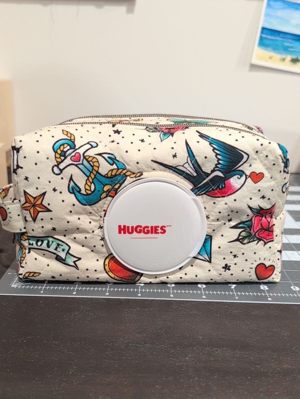 Cream Tattoo-Print Baby Wipes Pouch